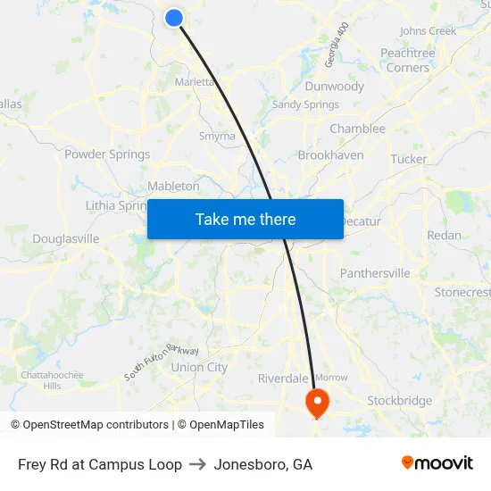 Frey Rd at Campus Loop to Jonesboro, GA map