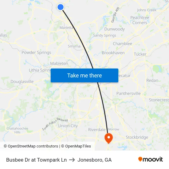 Busbee Dr at Townpark Ln to Jonesboro, GA map