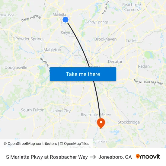 S Marietta Pkwy at Rossbacher Way to Jonesboro, GA map