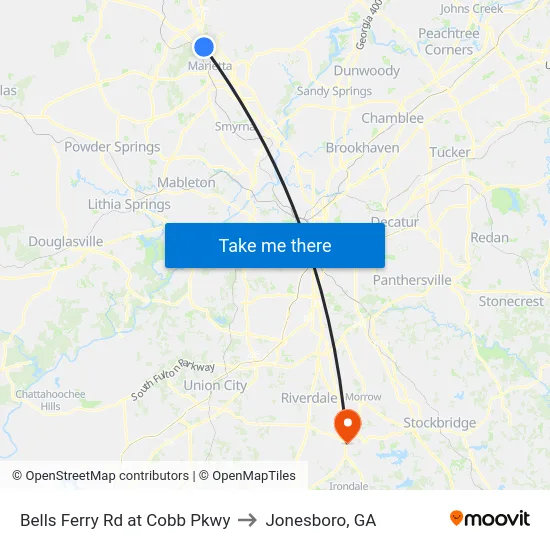Bells Ferry Rd at Cobb Pkwy to Jonesboro, GA map