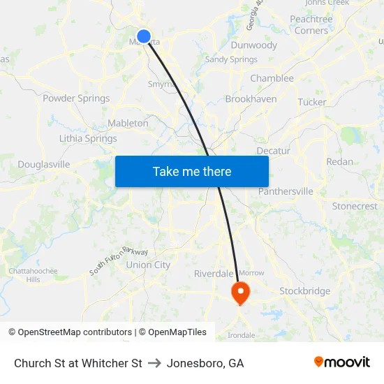 Church St at Whitcher St to Jonesboro, GA map