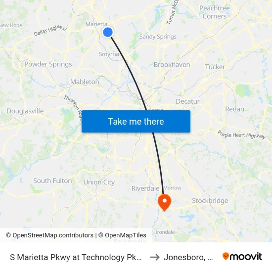 S Marietta Pkwy at Technology Pkwy to Jonesboro, GA map