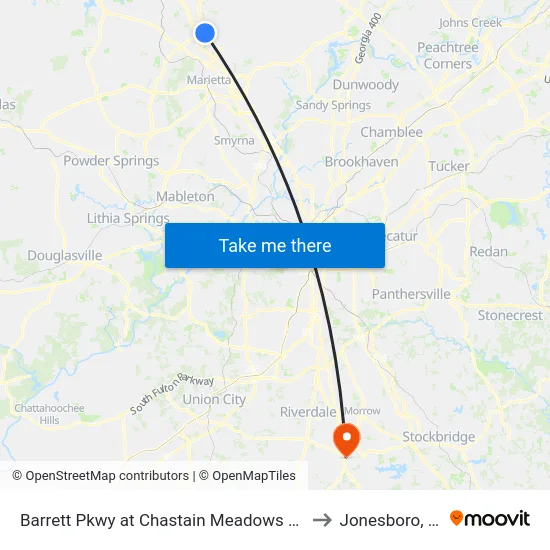 Barrett Pkwy at Chastain Meadows Pkwy to Jonesboro, GA map