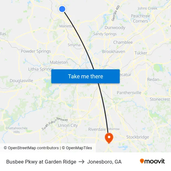 Busbee Pkwy at Garden Ridge to Jonesboro, GA map