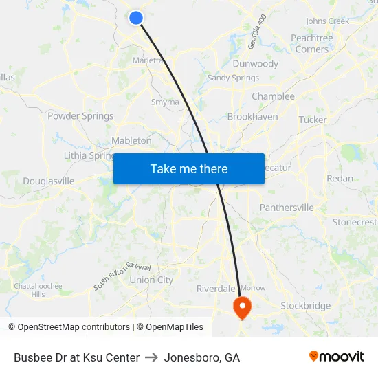 Busbee Dr at Ksu Center to Jonesboro, GA map
