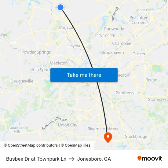 Busbee Dr at Townpark Ln to Jonesboro, GA map