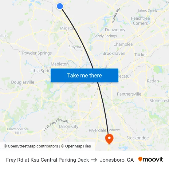 Frey Rd at Ksu Central Parking Deck to Jonesboro, GA map