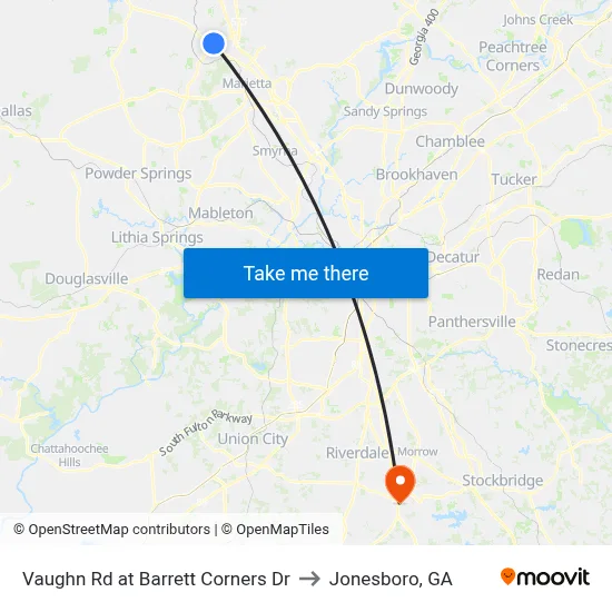 Vaughn Rd at Barrett Corners Dr to Jonesboro, GA map