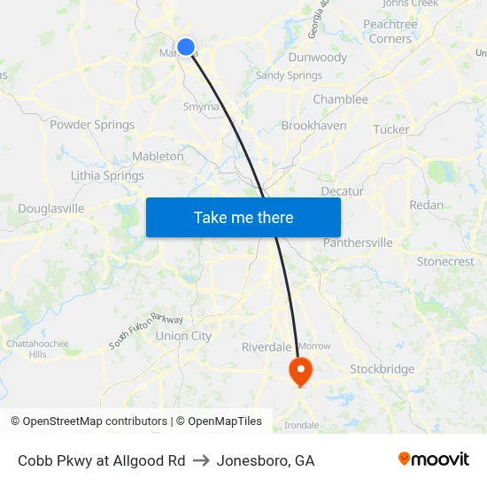 Cobb Pkwy at Allgood Rd to Jonesboro, GA map