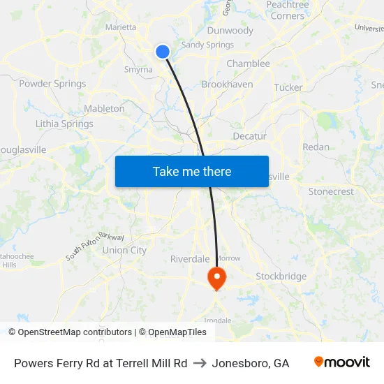 Powers Ferry Rd at Terrell Mill Rd to Jonesboro, GA map
