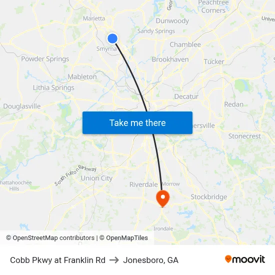 Cobb Pkwy at Franklin Rd to Jonesboro, GA map