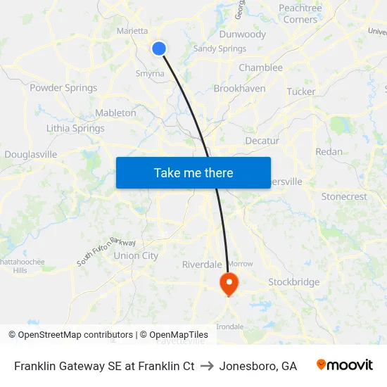 Franklin Gateway SE at Franklin Ct to Jonesboro, GA map