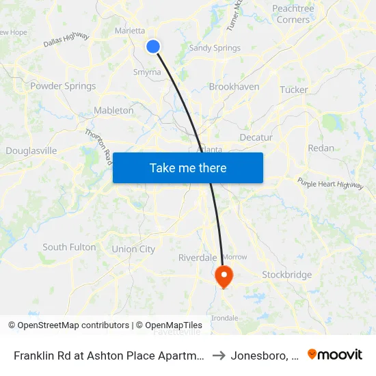 Franklin Rd at Ashton Place Apartments to Jonesboro, GA map