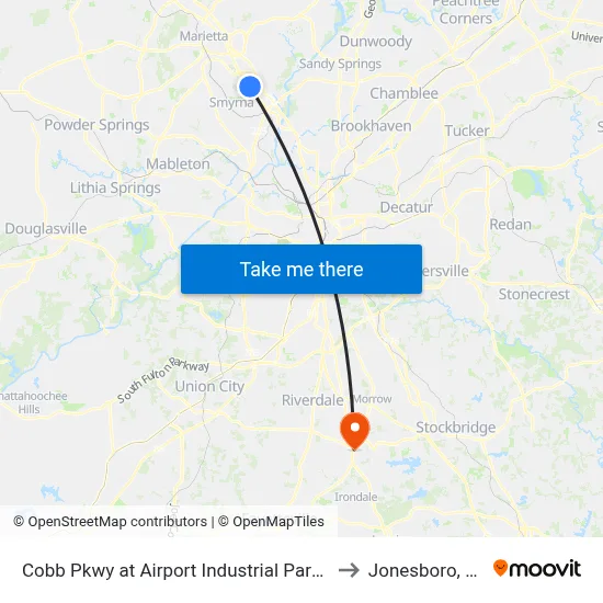 Cobb Pkwy at Airport Industrial Park Dr to Jonesboro, GA map