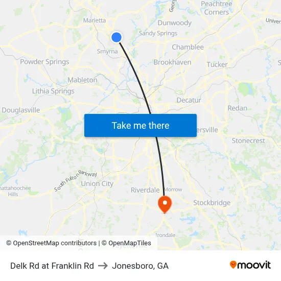 Delk Rd at Franklin Rd to Jonesboro, GA map