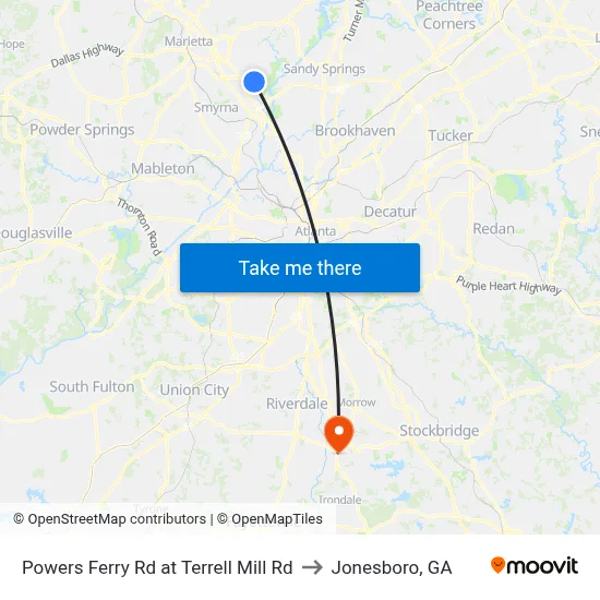 Powers Ferry Rd at Terrell Mill Rd to Jonesboro, GA map