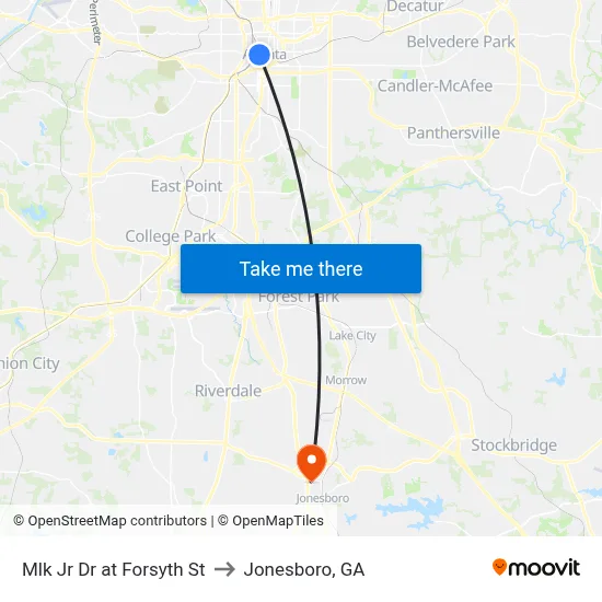 Mlk Jr Dr at Forsyth St to Jonesboro, GA map