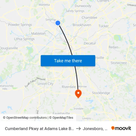 Cumberland Pkwy at Adams Lake Blvd to Jonesboro, GA map