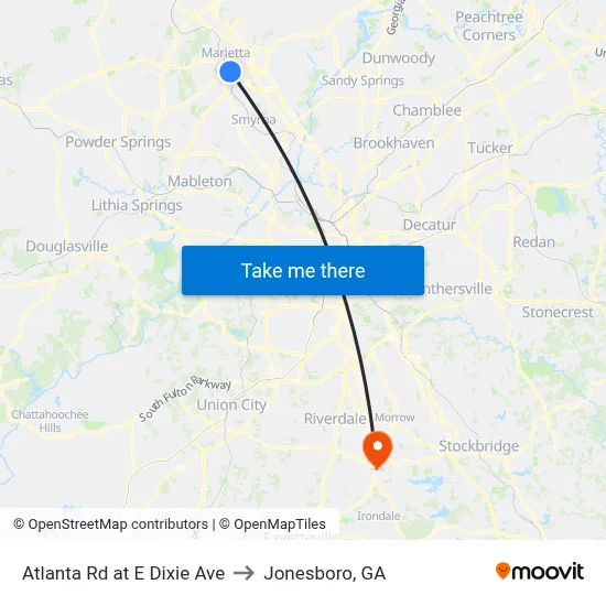 Atlanta Rd at E Dixie Ave to Jonesboro, GA map