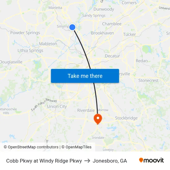 Cobb Pkwy at Windy Ridge Pkwy to Jonesboro, GA map