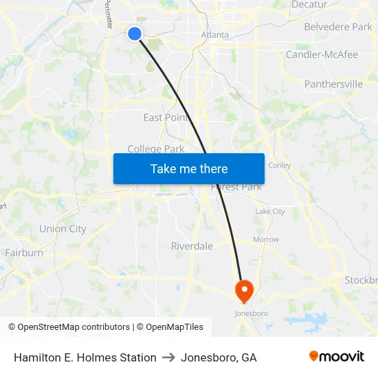 Hamilton E. Holmes Station to Jonesboro, GA map