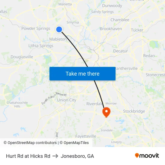 Hurt Rd at Hicks Rd to Jonesboro, GA map