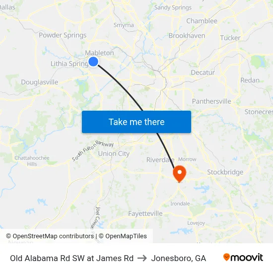 Old Alabama Rd SW at James Rd to Jonesboro, GA map