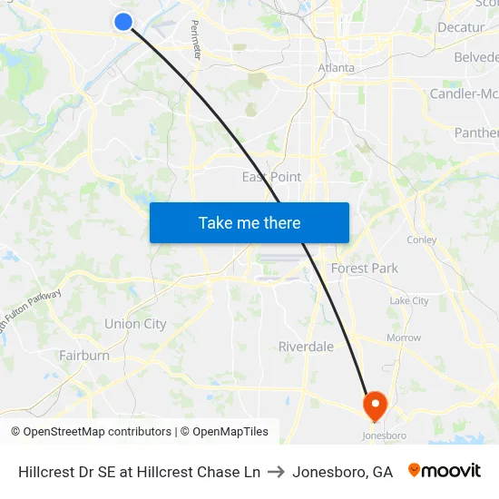 Hillcrest Dr SE at Hillcrest Chase Ln to Jonesboro, GA map