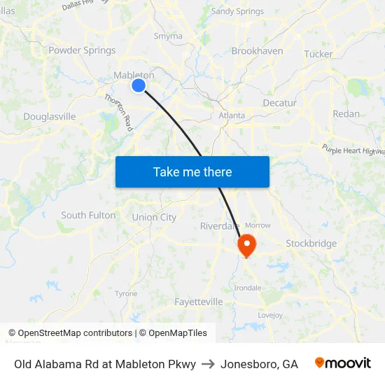 Old Alabama Rd at Mableton Pkwy to Jonesboro, GA map