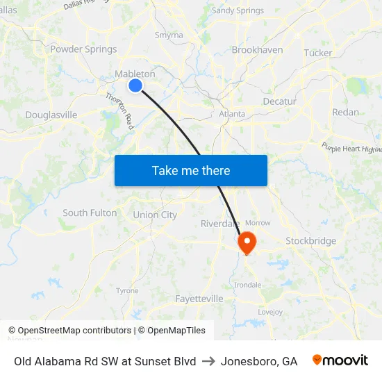 Old Alabama Rd SW at Sunset Blvd to Jonesboro, GA map