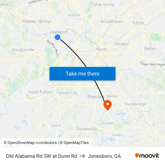 Old Alabama Rd SW at Dunn Rd to Jonesboro, GA map