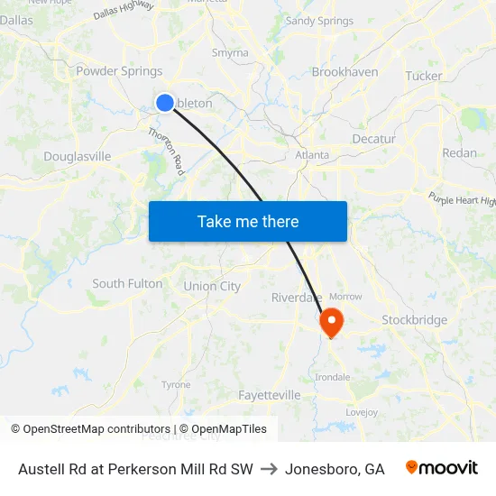 Austell Rd at Perkerson Mill Rd SW to Jonesboro, GA map