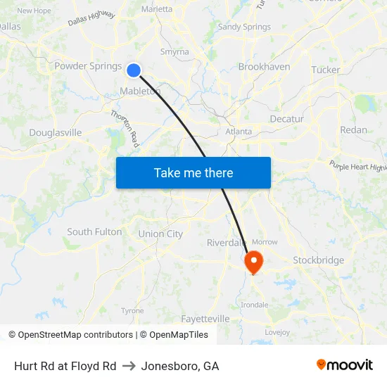 Hurt Rd at Floyd Rd to Jonesboro, GA map