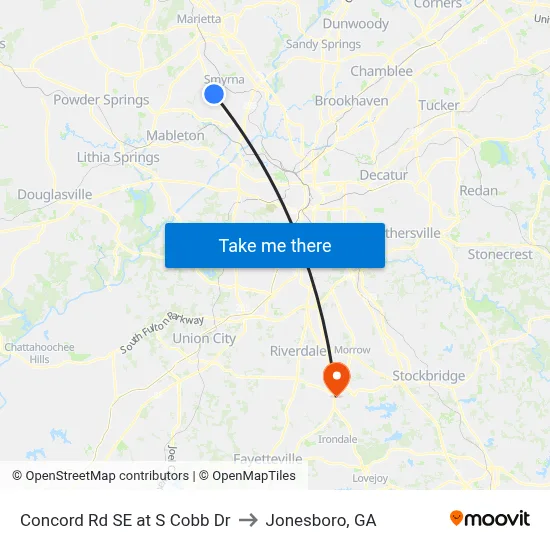 Concord Rd SE at S Cobb Dr to Jonesboro, GA map