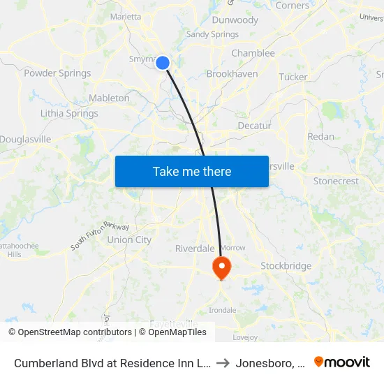 Cumberland Blvd at Residence Inn Loop to Jonesboro, GA map