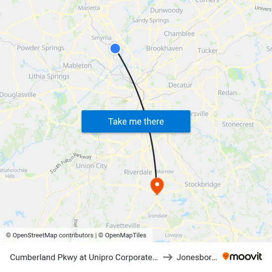 Cumberland Pkwy at Unipro Corporate Office / Kaise to Jonesboro, GA map