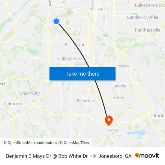 Benjamin E Mays Dr @ Bob White Dr to Jonesboro, GA map
