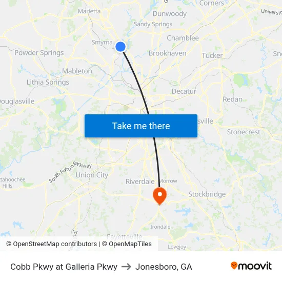 Cobb Pkwy at Galleria Pkwy to Jonesboro, GA map