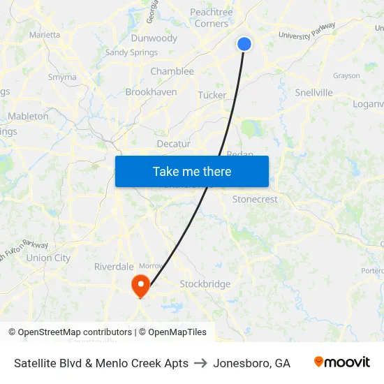 Satellite Blvd & Menlo Creek Apts to Jonesboro, GA map