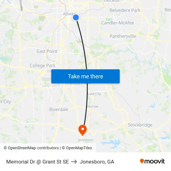 Memorial Dr @ Grant St SE to Jonesboro, GA map