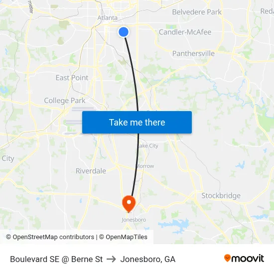 Boulevard SE @ Berne St to Jonesboro, GA map