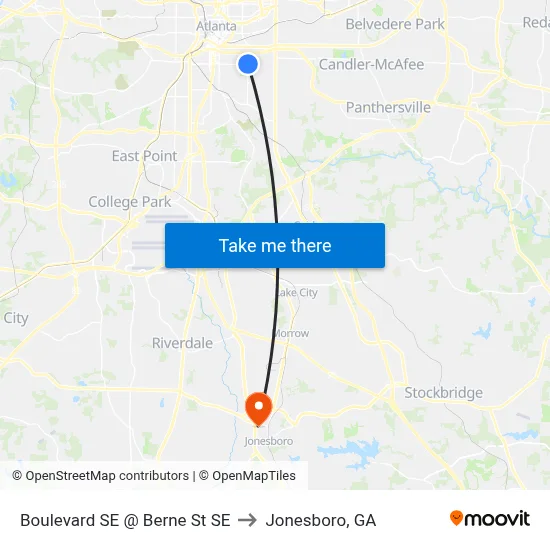 Boulevard SE @ Berne St SE to Jonesboro, GA map