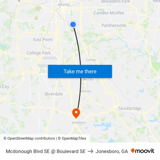 Mcdonough Blvd SE @ Boulevard SE to Jonesboro, GA map