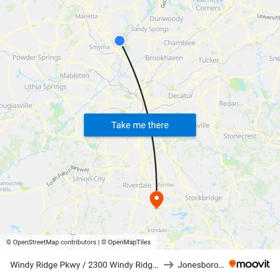 Windy Ridge Pkwy / 2300 Windy Ridge Buiding to Jonesboro, GA map