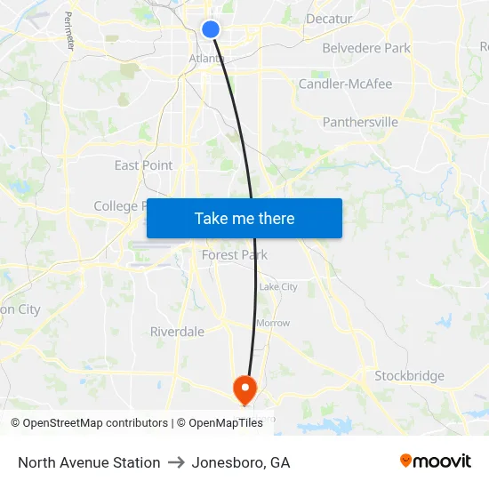 North Avenue Station to Jonesboro, GA map