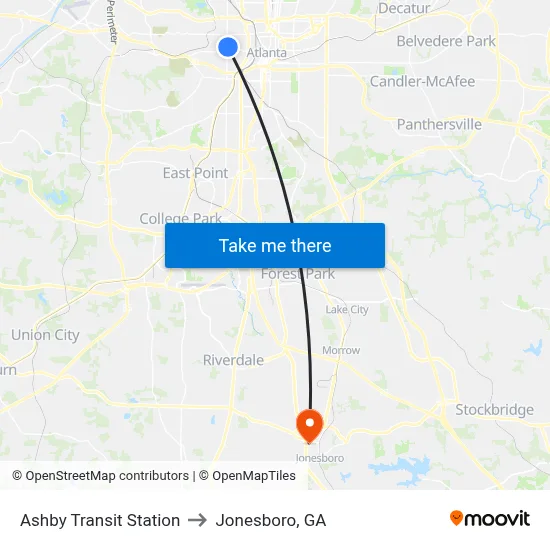 Ashby Transit Station to Jonesboro, GA map