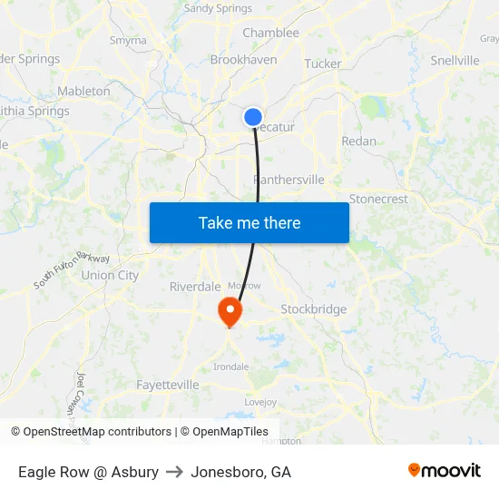 Eagle Row @ Asbury to Jonesboro, GA map