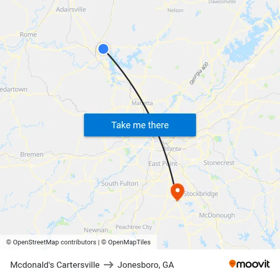 Mcdonald's Cartersville to Jonesboro, GA map