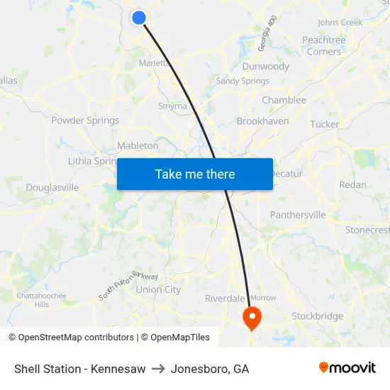 Shell Station - Kennesaw to Jonesboro, GA map