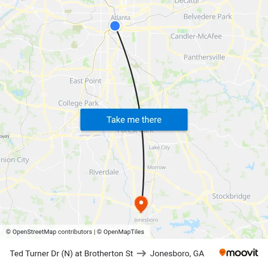 Ted Turner Dr (N) at Brotherton St to Jonesboro, GA map